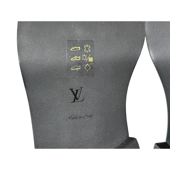 Louis Vuitton NIB Academy Black Leather LV Monogram Chain Loafers 37 Women's NEW - Picture 8 of 10